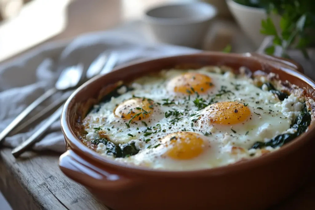 Egg casserole with cottage cheese and spinach